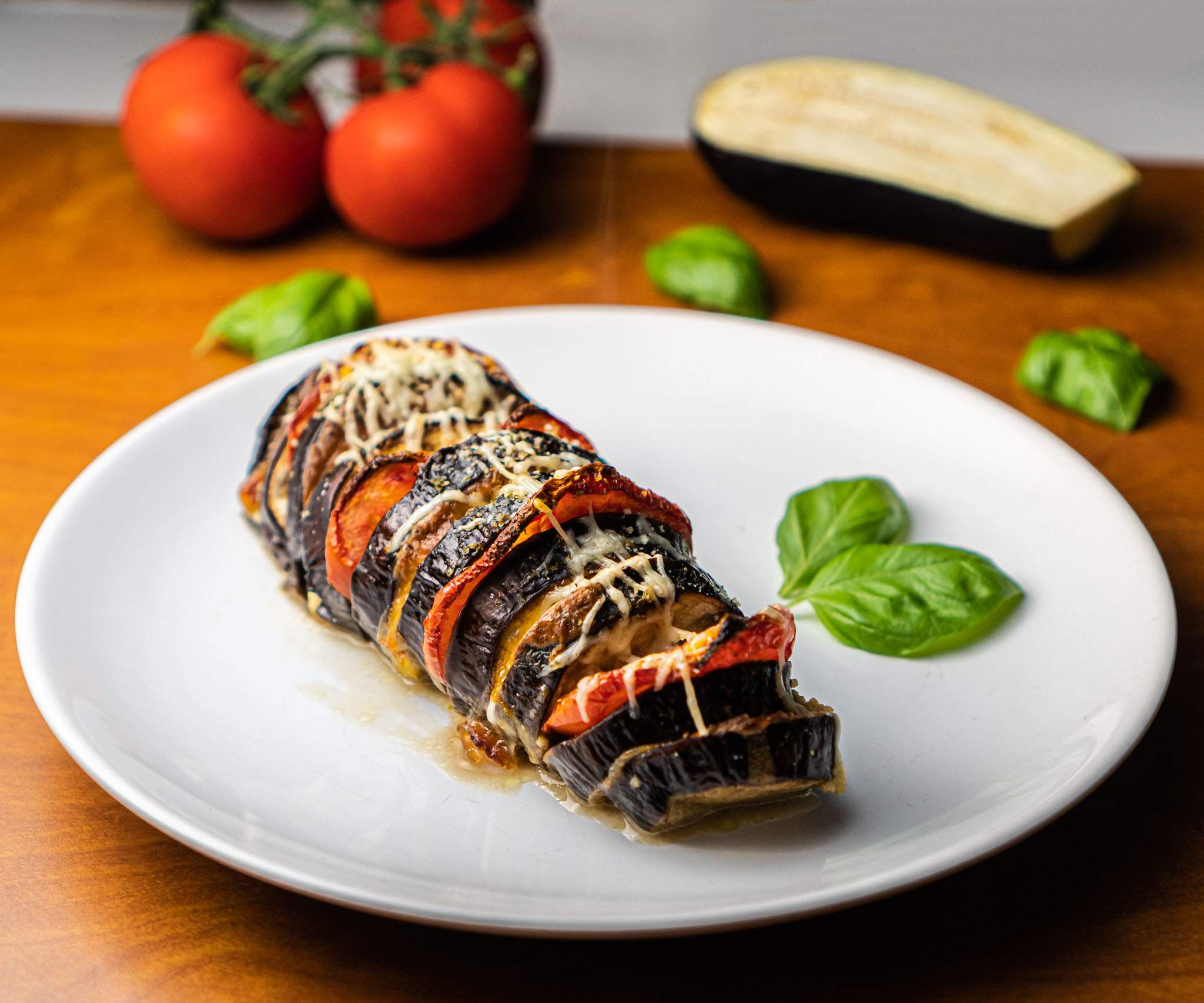 Aubergine hasselback